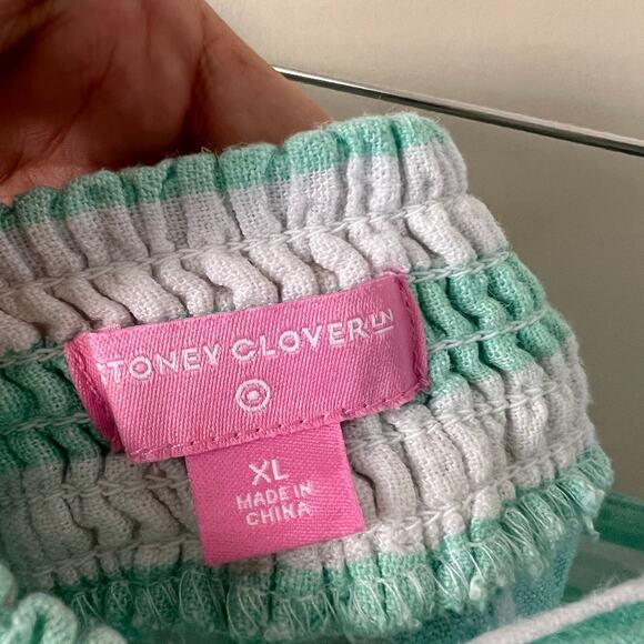 Stoney Clover Linen Blend Mint Striped Tank Top with Tie Straps. Size XL. - Picture 4 of 7